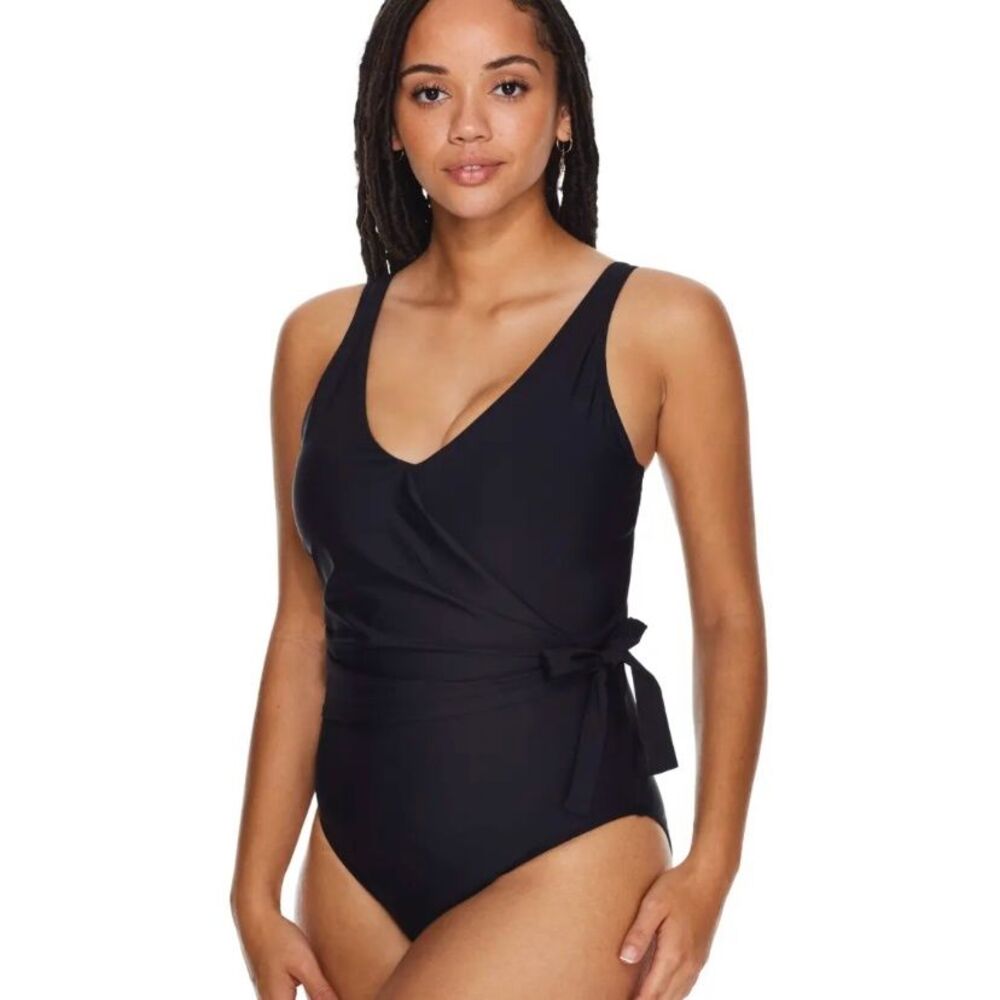Birdsong Bondi Wrap Underwire One Piece Black Swimsuit V Neck‎ Womens 14 D/DD - Picture 4 of 13